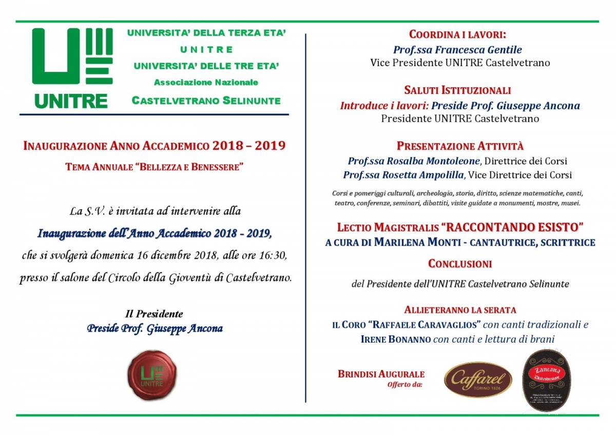 UNITRE Castelvetrano-Selinunte: Inaugurazione anno accademico 2018-2019